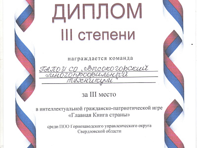 Гражданско-патриотическая игра "Главная книга страны" 3 место